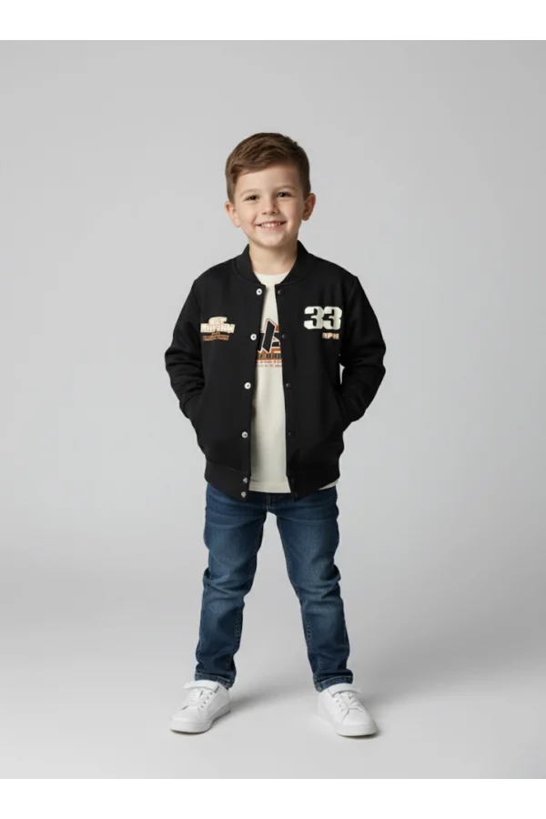 Sayı Baskılı Siyah Swetshirt Ceket