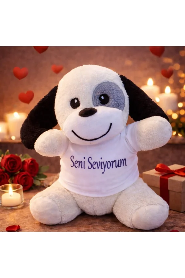 Seni Seviyorum Tişörtlü Sevimli Benekli Peluş Köpek