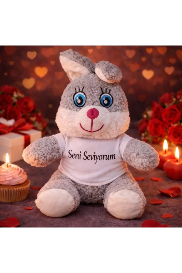Seni Seviyorum Tişörtlü Sevimli Peluş Tavşan