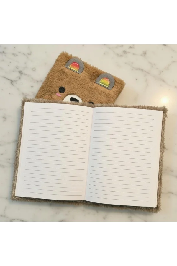 Sevimli Ayıcık Peluş Çizgili Defter