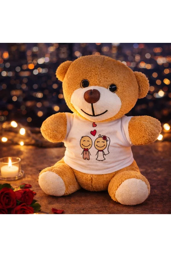 Sevimli Gelin Damat Tişörtlü Peluş Ayıcık