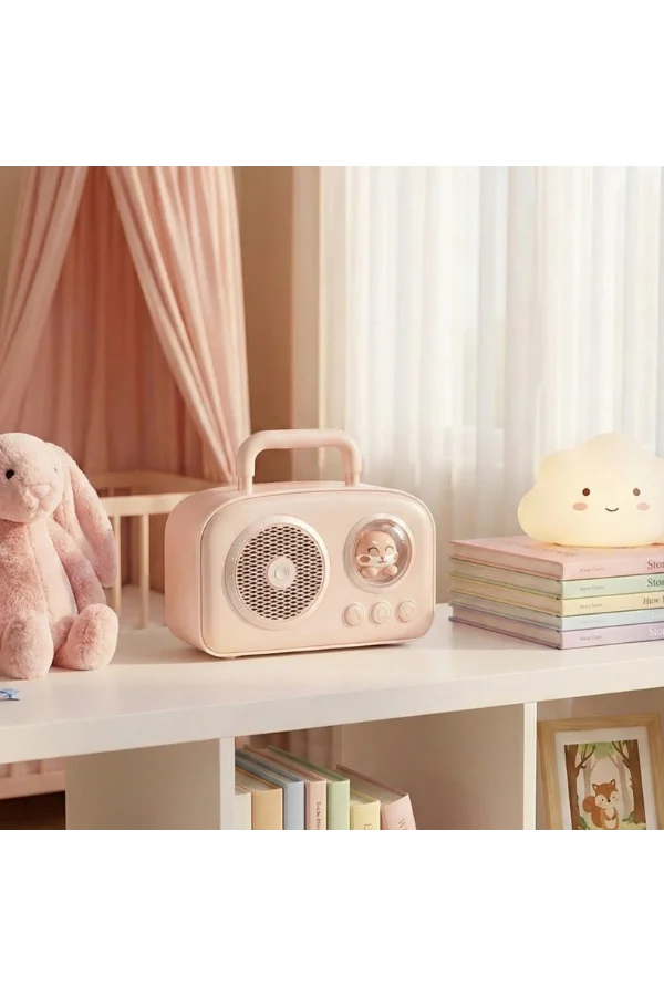 Sevimli Tasarımlı Taşınabilir Radyolu Bluetooth Hoparlör Pembe