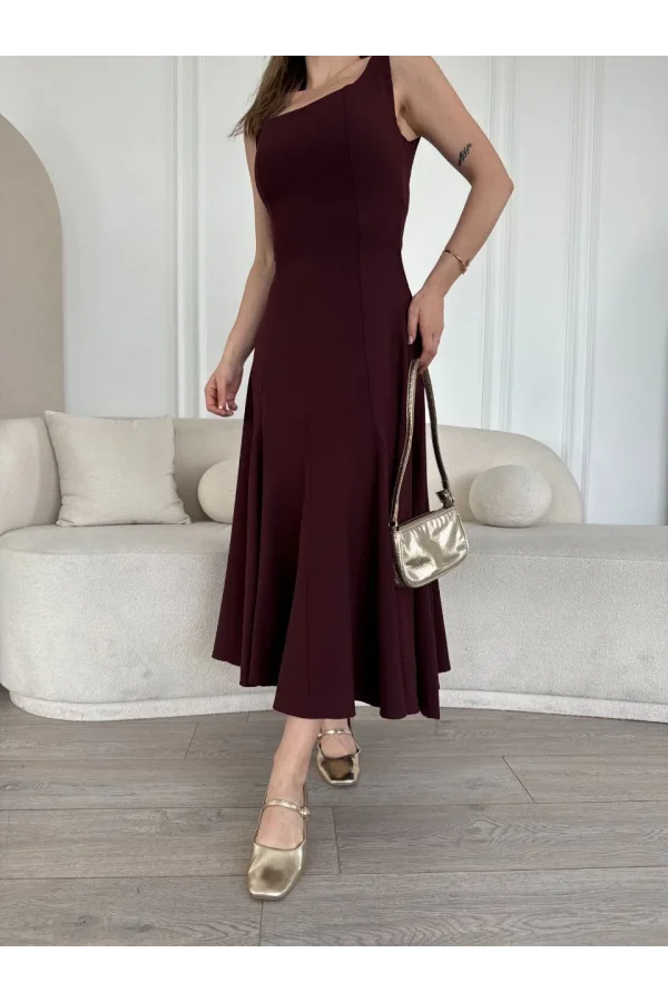 Sırt Dekolteli Kolsuz Uzun Elbise - Mürdüm