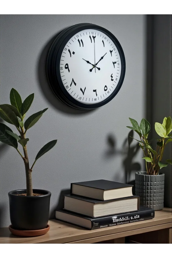 Siyah Arapça Rakamlı 40 Cm Metal Duvar Saati
