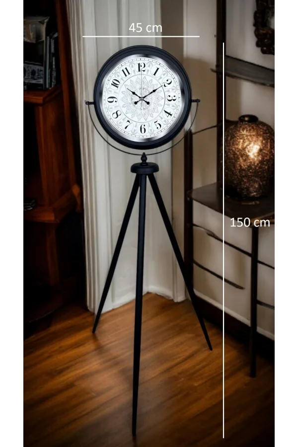 Siyah Desenli Şık Tripod Ayaklı Saat