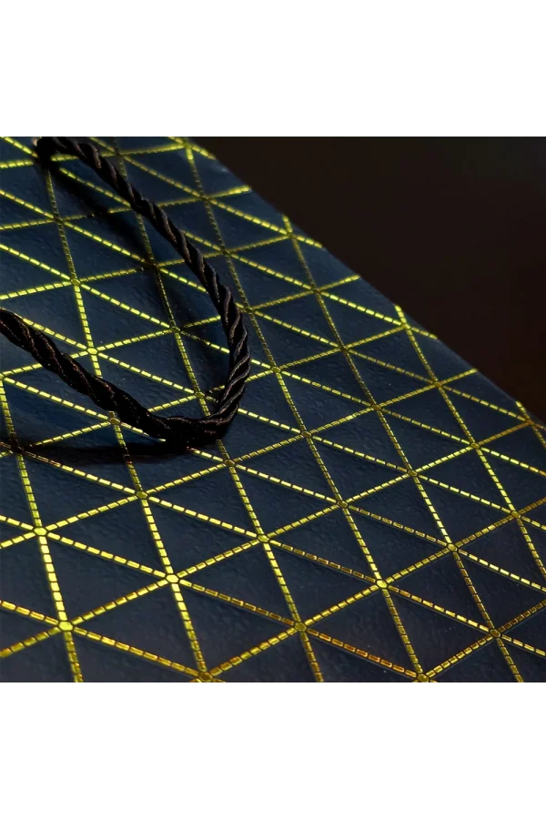 Siyah Geometrik Desenli Mini Boy Karton Hediye Çantası