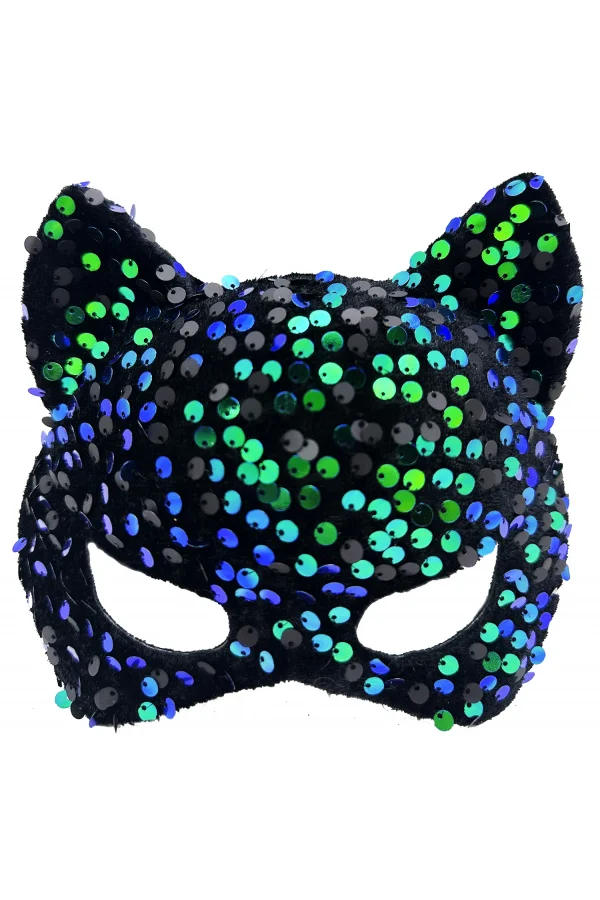 Siyah Kadife Mavi Yeşil Parti Maskesi