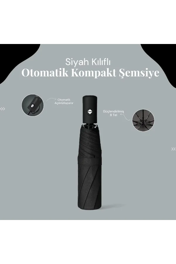 Siyah Kılıflı Otomatik Kompakt Şemsiye