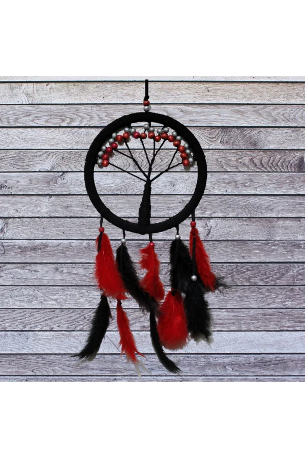 Siyah Kırmızı Hayat Ağacı Dream Catcher