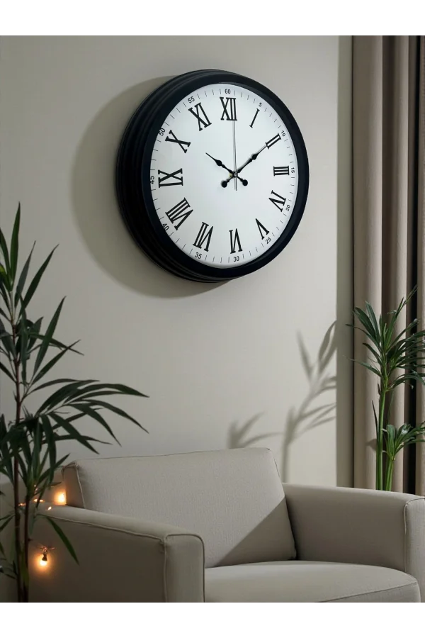 Siyah Klasik & Şık 40 Cm Metal Duvar Saati