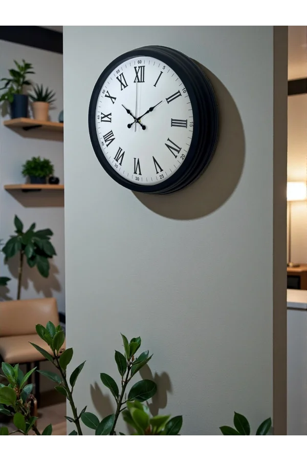Siyah Klasik & Şık 40 Cm Metal Duvar Saati