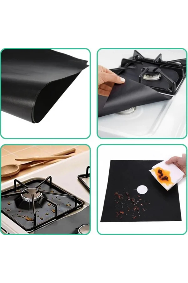 Siyah Renk Ocak Koruyucu Folyo Yanmaz Yapışmaz 4lü Set