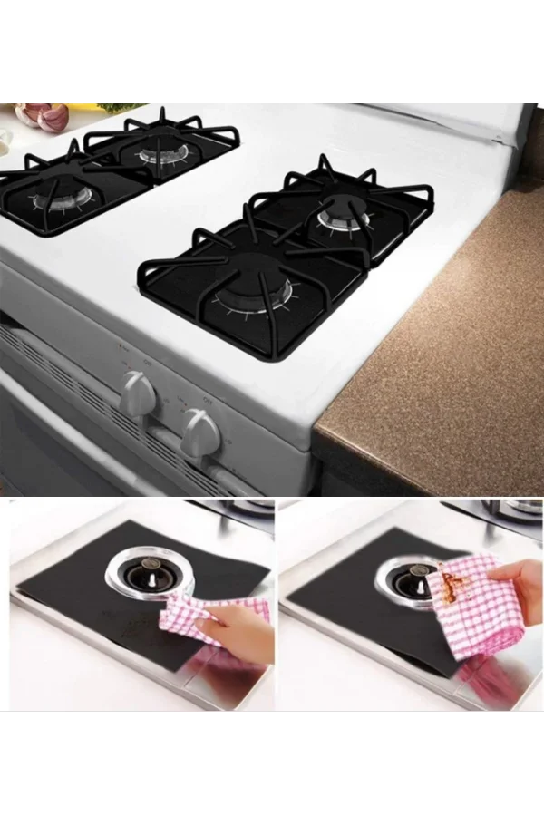 Siyah Renk Ocak Koruyucu Folyo Yanmaz Yapışmaz 4lü Set