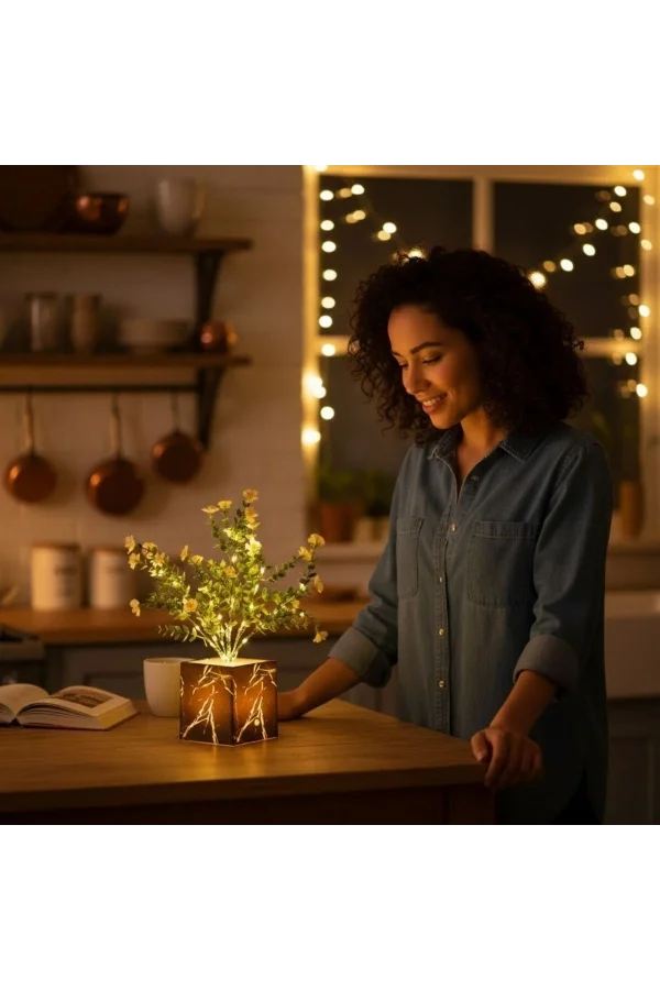 Siyah Saksılı LED Yapay Çiçek