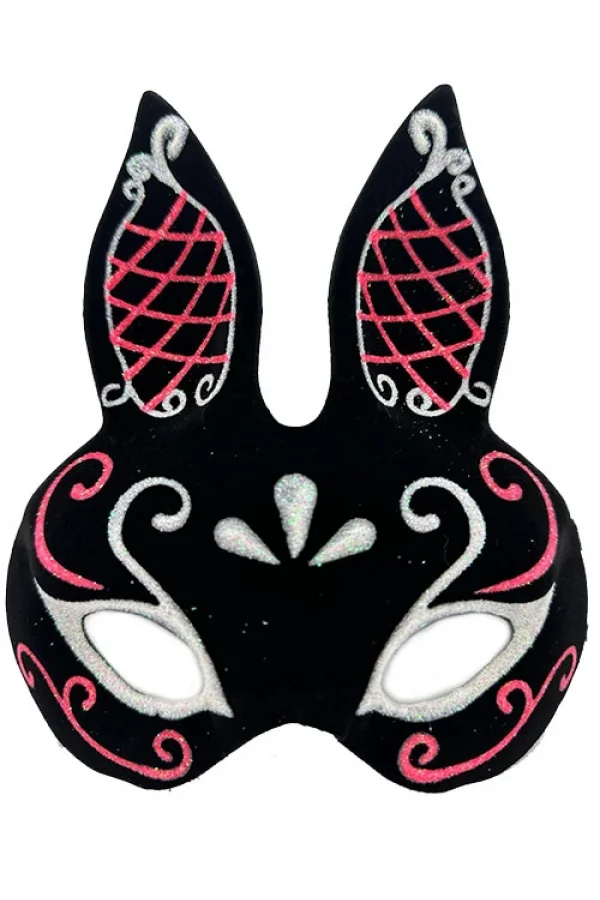 Siyah Süet Tavşan Maskesi Simli