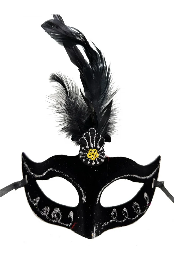 Siyah Tüylü Süet Parti Maskesi