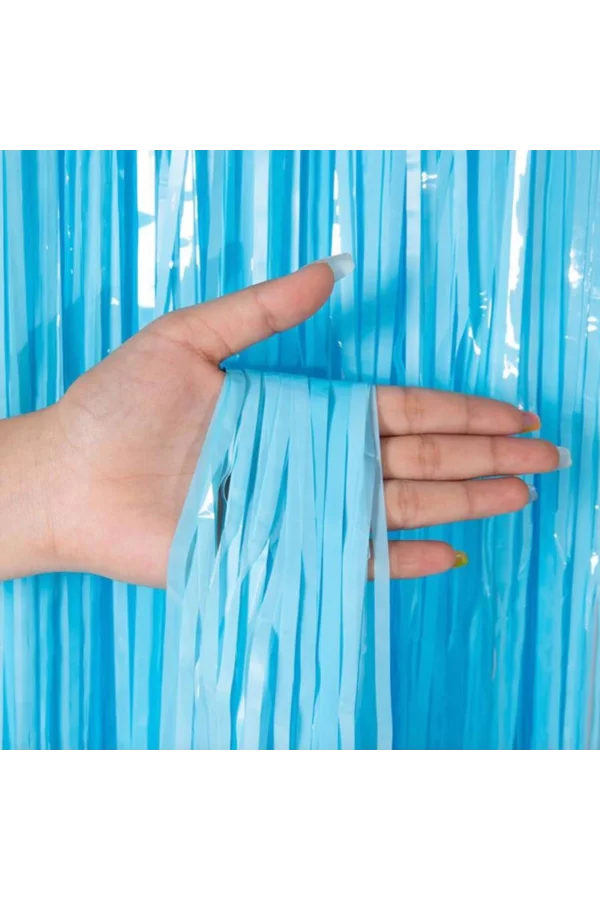 Soft Mavi Püsküllü Kapı Perdesi