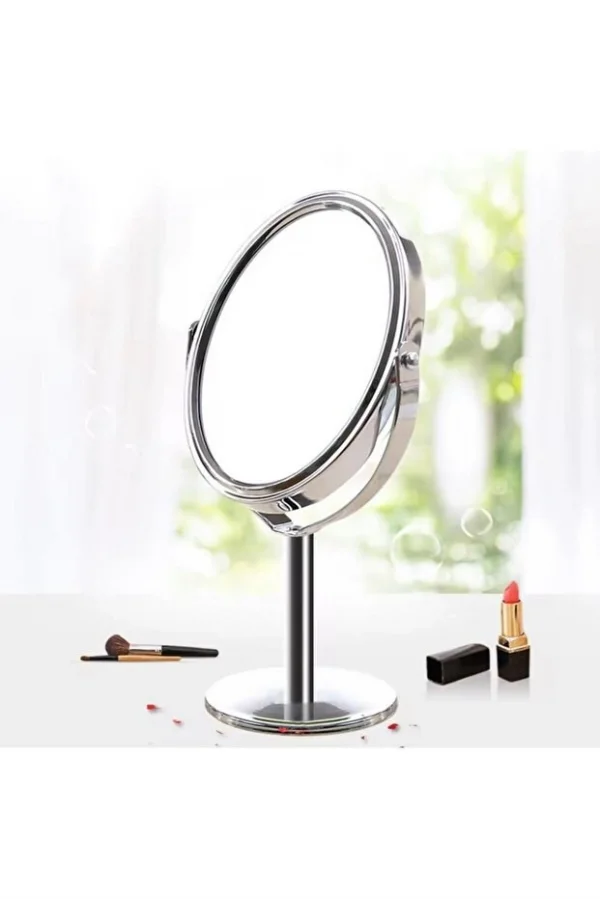sonx Oval Masaüstü Ayaklı 360° Dönebilen çift taraflı büyüteçli krom ayna 18X10cm
