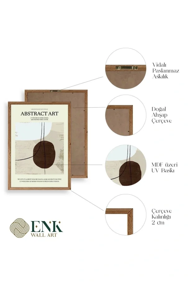 Soyut Sanat Üçlü Ahşap Çerçeveli Tablo