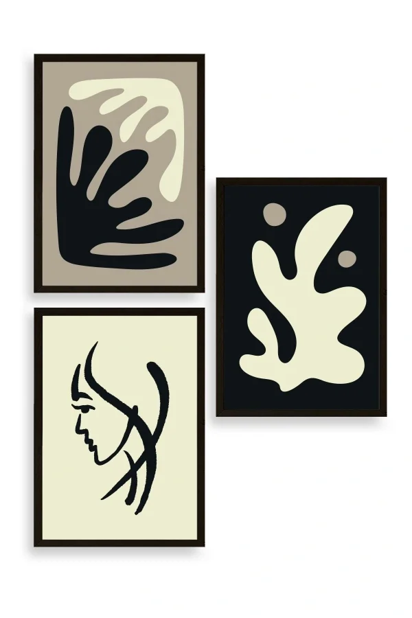 Soyut Üçlü Ahşap Çerçeveli Tablo