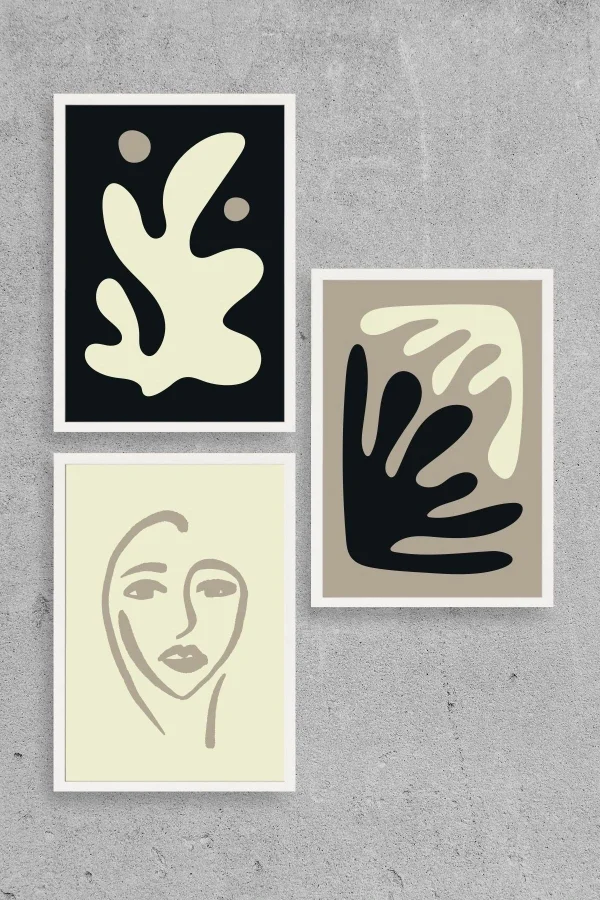 Soyut Üçlü Ahşap Çerçeveli Tablo