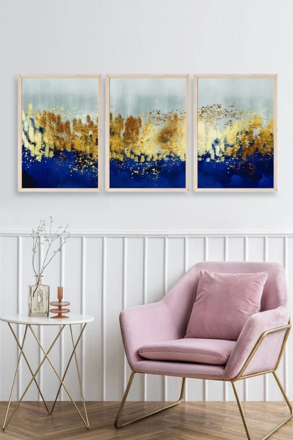 Soyut Üçlü Ahşap Çerçeveli Tablo