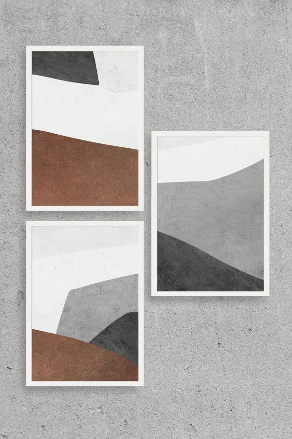 Soyut Üçlü Ahşap Çerçeveli Tablo