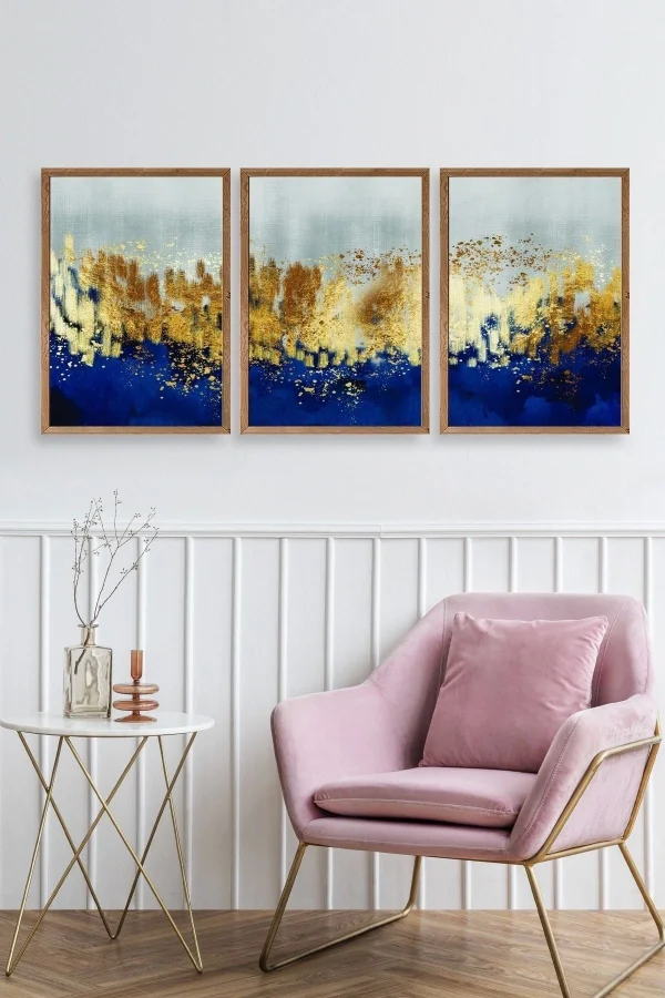 Soyut Üçlü Ahşap Çerçeveli Tablo