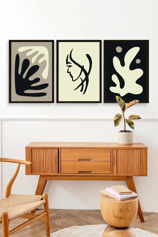 Soyut Üçlü Ahşap Çerçeveli Tablo