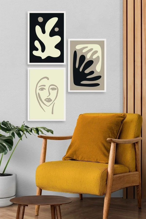 Soyut Üçlü Ahşap Çerçeveli Tablo