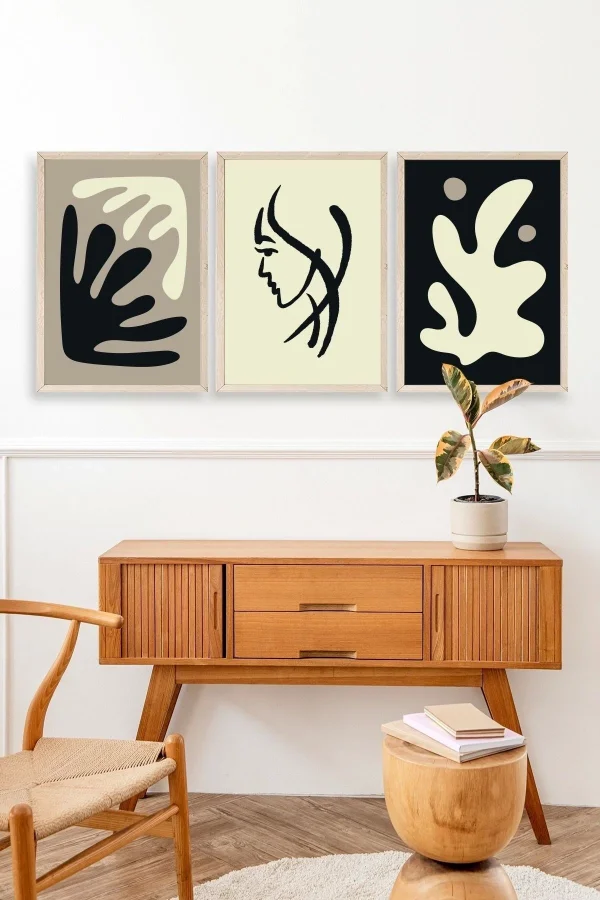 Soyut Üçlü Ahşap Çerçeveli Tablo