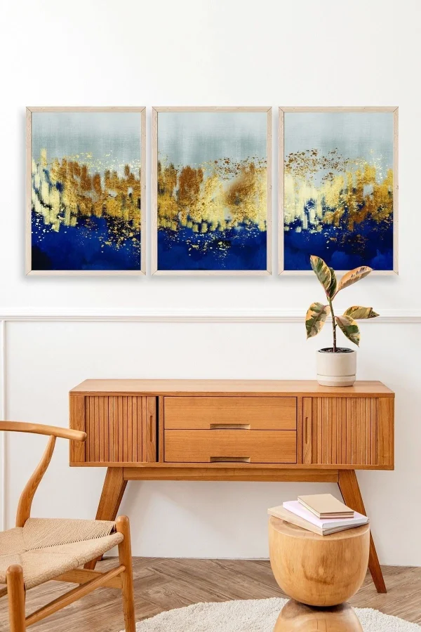 Soyut Üçlü Ahşap Çerçeveli Tablo