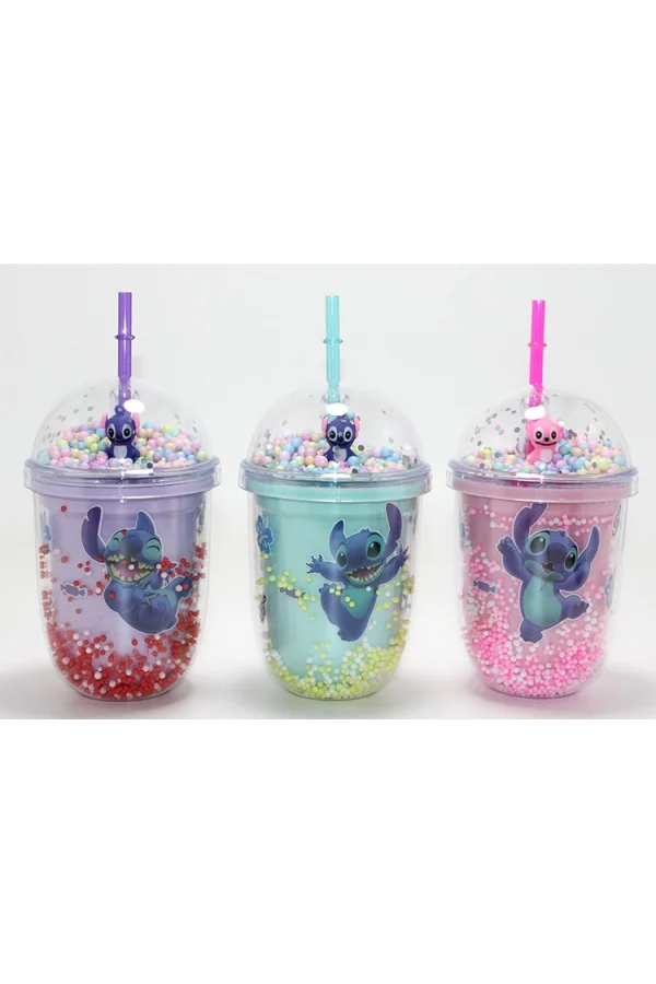 Stitch Figürlü Pipetli Kapaklı Kupa Bardak