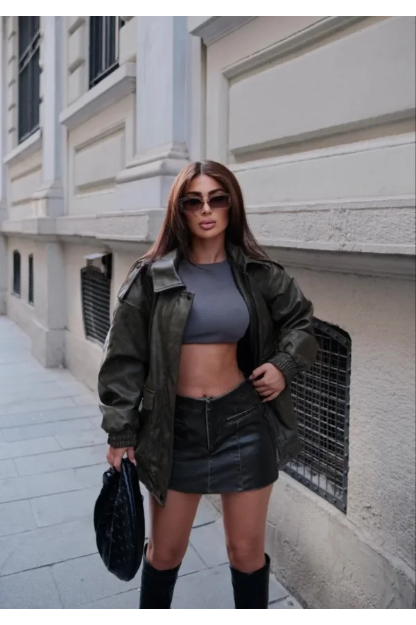 Suni Deri Pilot Ceket