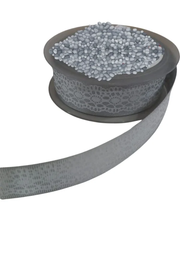 Tafta Dantel Görünümlü Kurdele Gri 25 mm 2 Metre
