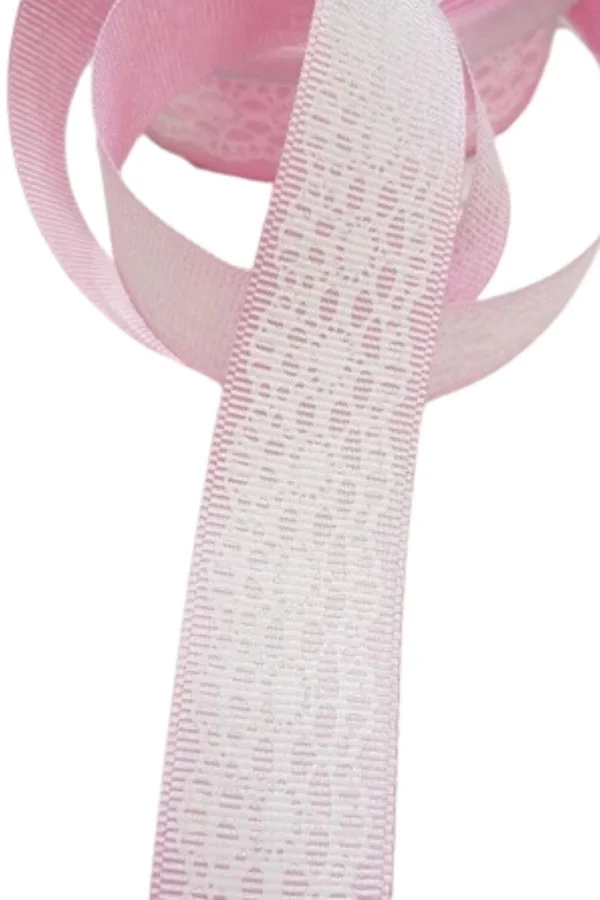 Tafta Dantel Görünümlü Kurdele Pembe 25 mm 10 Metre