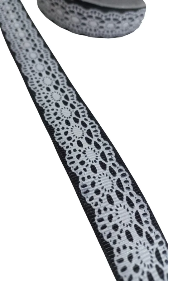 Tafta Dantel Görünümlü Kurdele Siyah 25 mm 1 Metre