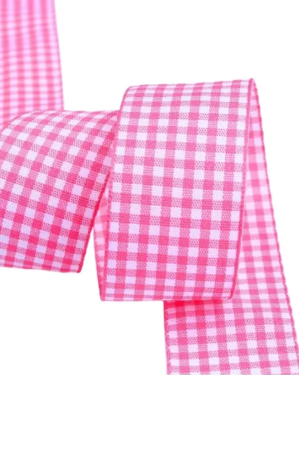 Tafta Ekoseli Kurdele 25 mm Pembe 2 Metre