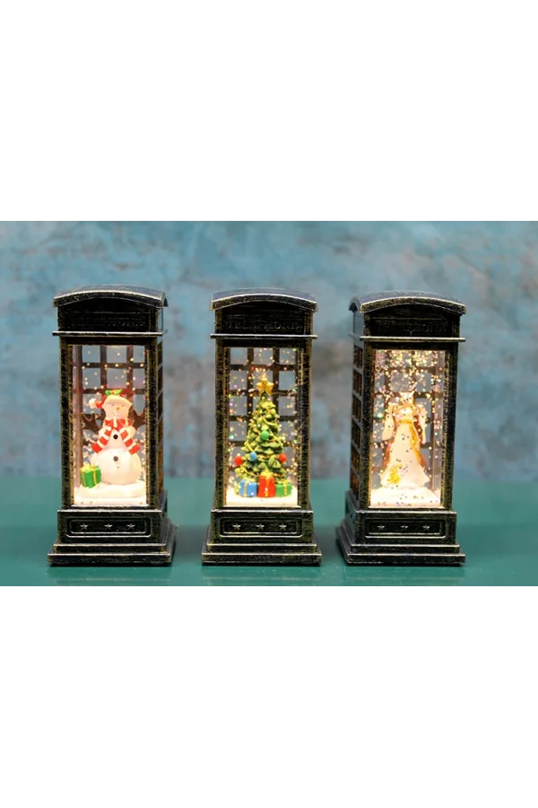 Telefon Kulübeli Işıklı Kar Küresi Siyah Tasarım