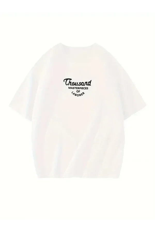 Thousand Ön Arka Baskılı Oversize Bisiklet Yaka T-shirt - Beyaz