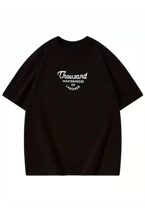 Thousand Ön Arka Baskılı Oversize Bisiklet Yaka T-shirt - Siyah