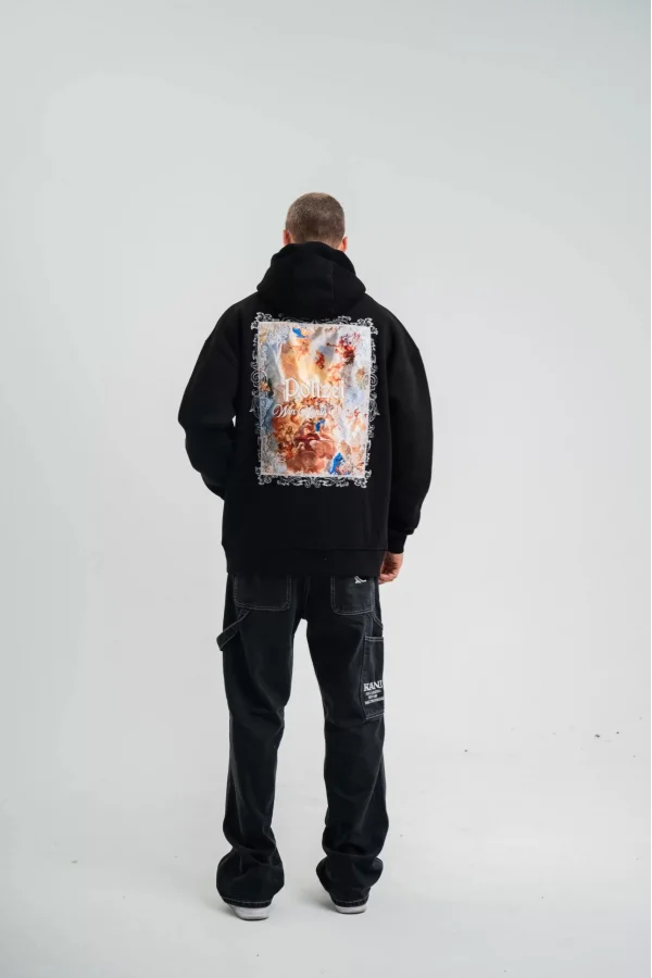 Üç İplik Kapşonlu Dijital Patchli SweatShirt - Siyah