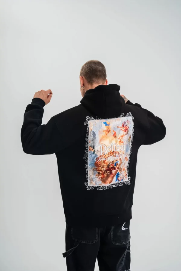 Üç İplik Kapşonlu Dijital Patchli SweatShirt - Siyah