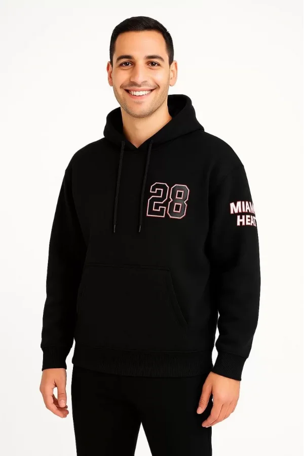 Üç İplik Kapüşonlu Ön ve Arka Baskılı SweatShirt hoodie - Siyah