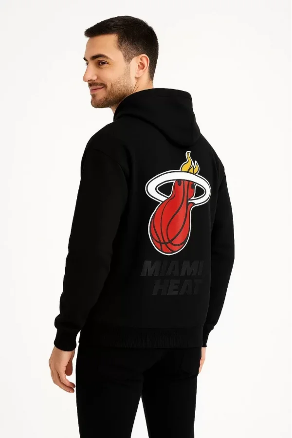 Üç İplik Kapüşonlu Ön ve Arka Baskılı SweatShirt hoodie - Siyah
