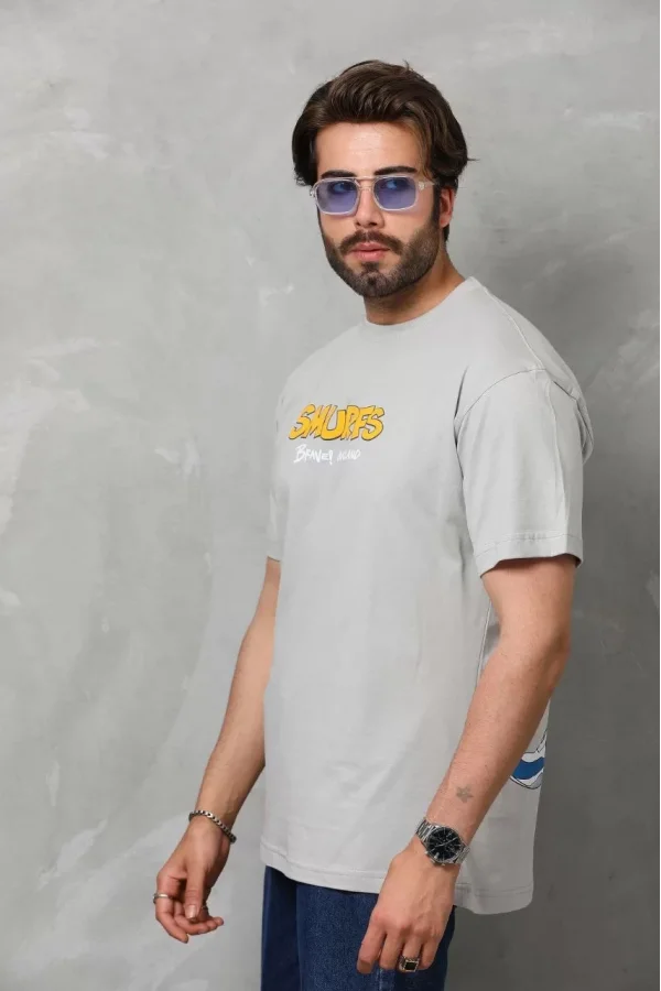 Unisex Basic Bisiklet Yaka Oversize T-Shirt - Gri