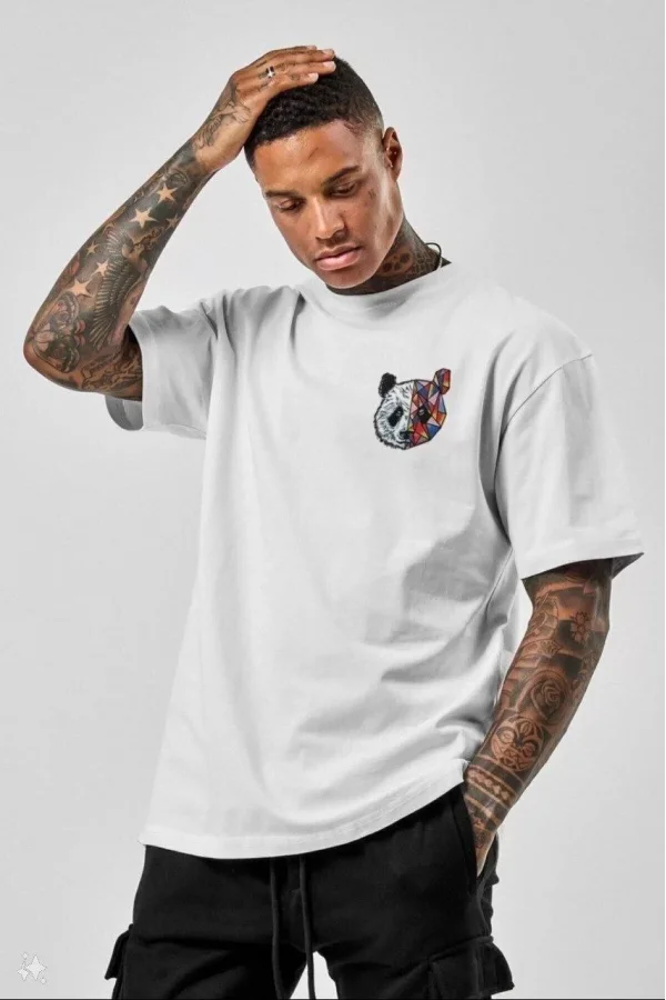 Unisex Baskılı Oversize T-Shirt - Beyaz
