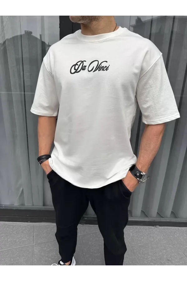 Unisex Baskılı Oversize T-Shirt - Beyaz