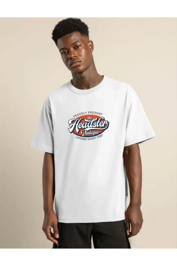 Unisex Baskılı Oversize T-Shirt - Beyaz