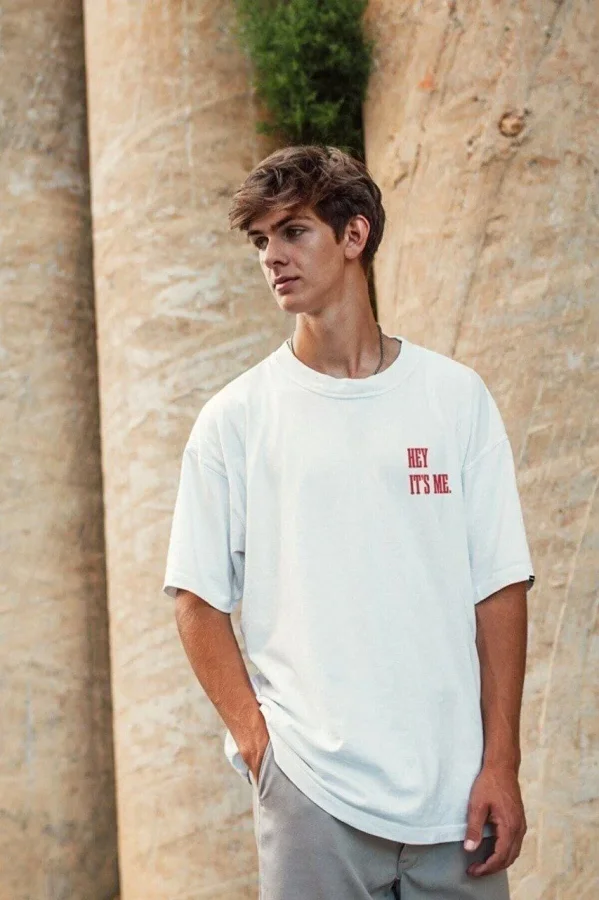 Unisex Baskılı Oversize T-Shirt - Beyaz